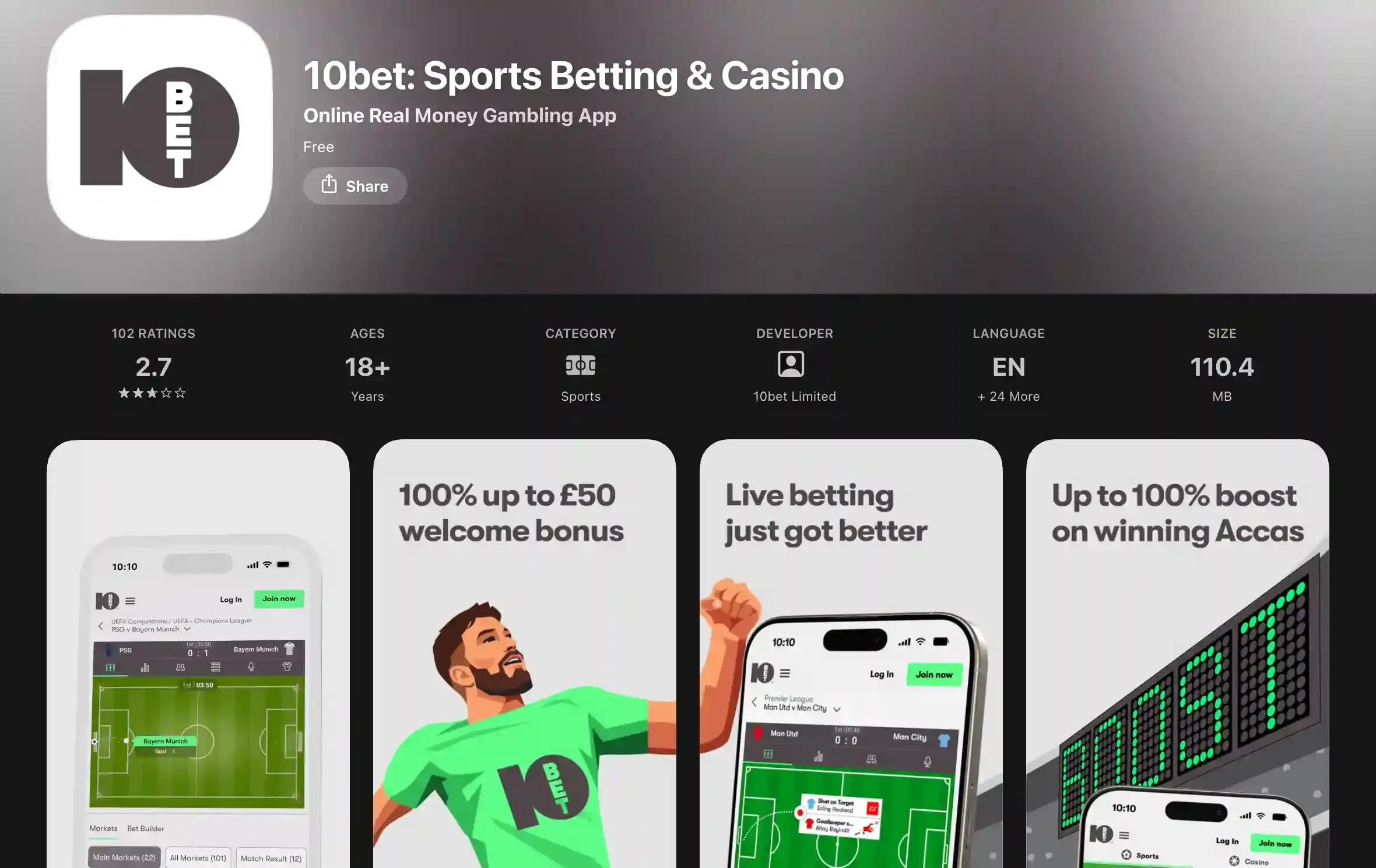 10bet app screenshot.webp
