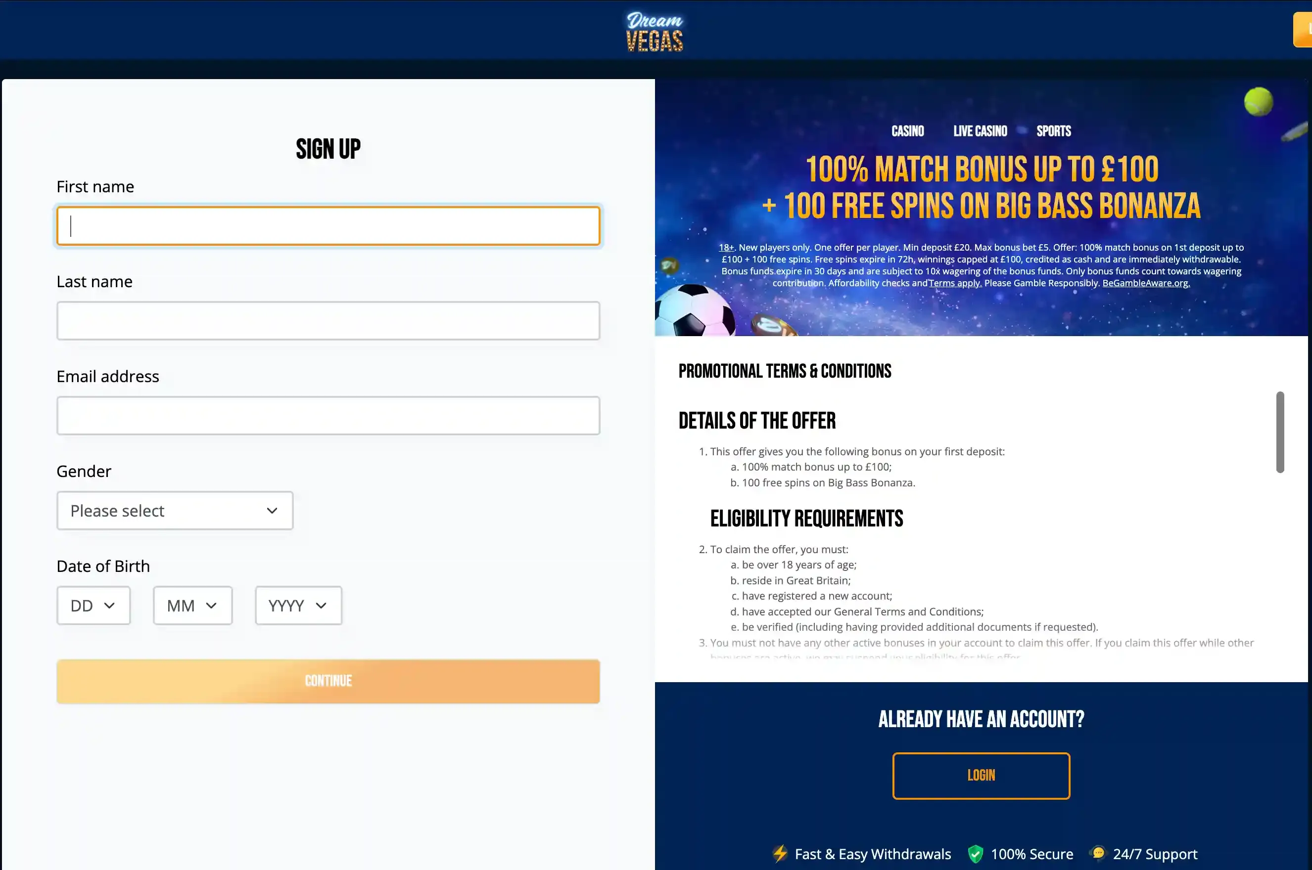 Dream Vegas join screenshot.webp