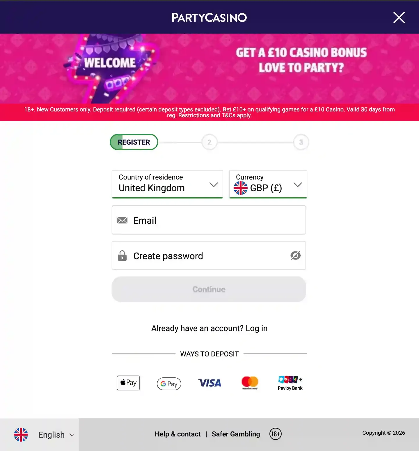 Party Casino signup screenshot.webp