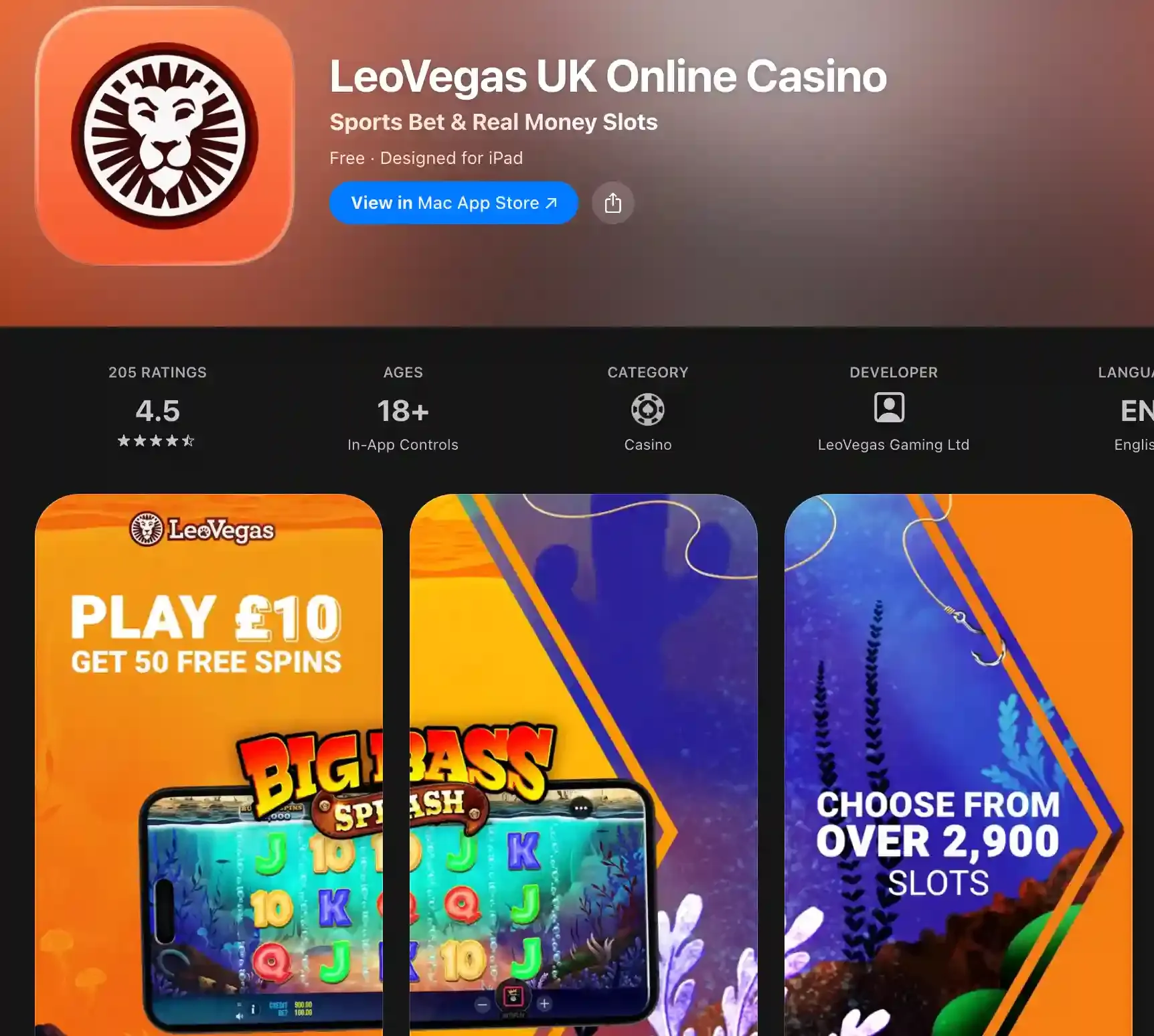 leo vegas app screenshot.webp
